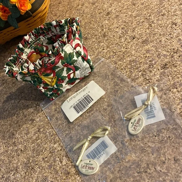 Longaberger Liner Let it Snow Tree Trimming 2683272 2 Tie ons 36382 Christmas
