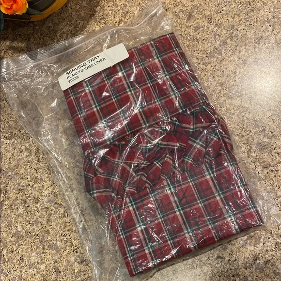 NIP Longaberger Plaid Tidings Serving Tray Basket Fabric Liner 20338 Liner Only