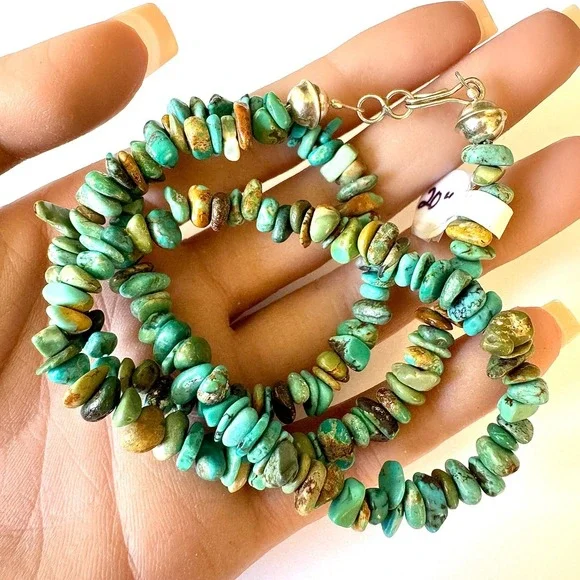 Handcrafted Turquoise Chip Bead Necklace - Natural Green-Blue