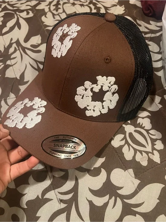 Kids Brown Floral Patch Snapback Hat - Yupoong Style