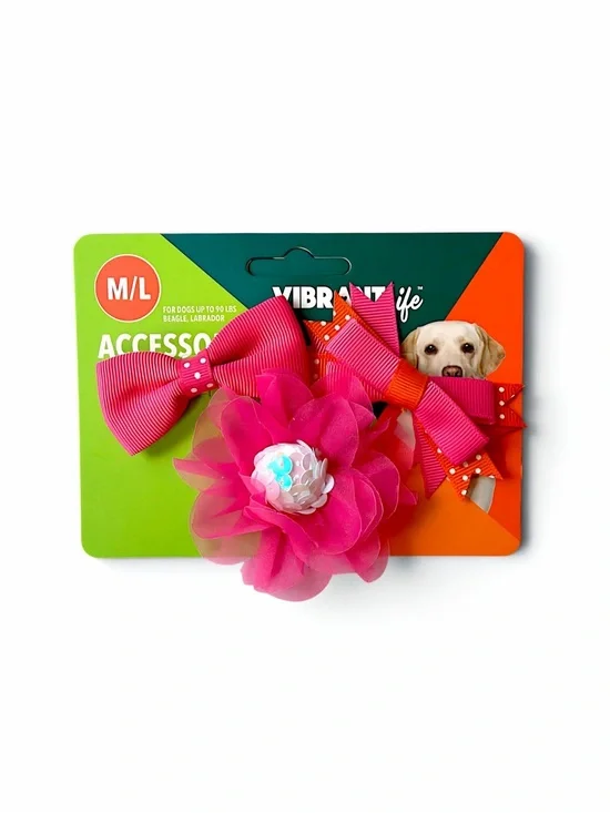 Vibrant Life Pink Dog Bows Accessories 3-Piece Set