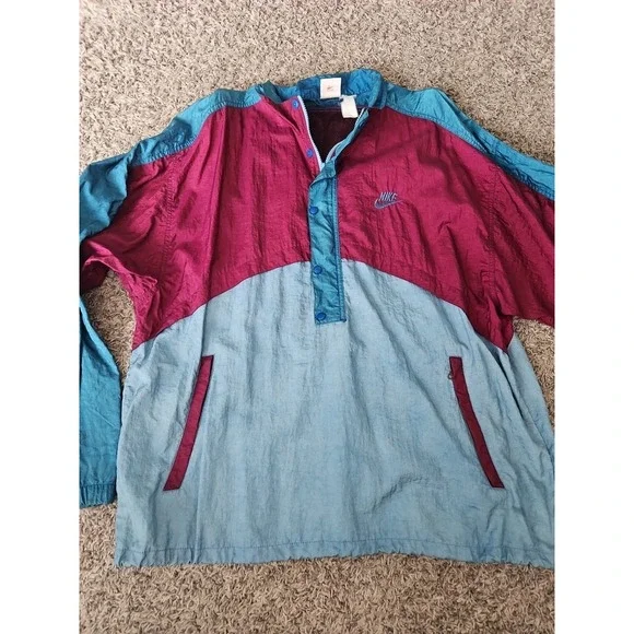 VINTAGE 90S NIKE WIND BREAKER XL Teal Marroon Lt Weight Pullover Jacket