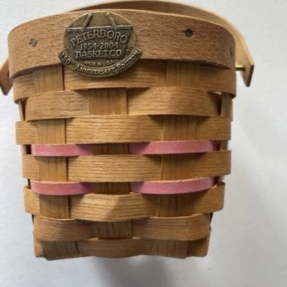 Peterboro Basket Co. 150th Anniversary Wood Hanging Basket Pink Accents