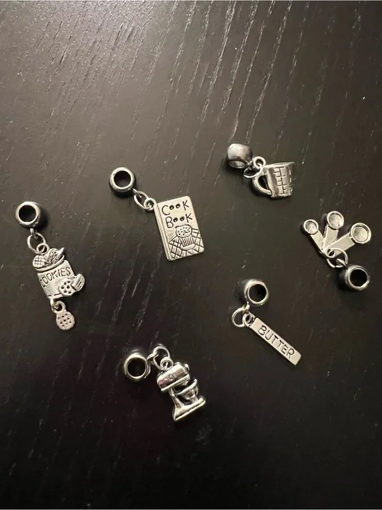 Silvertone Baking Charm Set - Cooking-Themed Dangle Charms