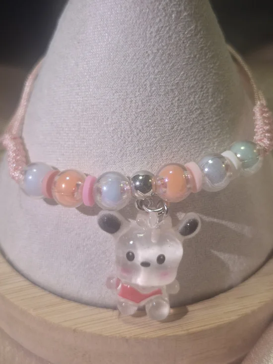 Kids Pink Beaded Charm Bracelet with Cute Bear Pendant