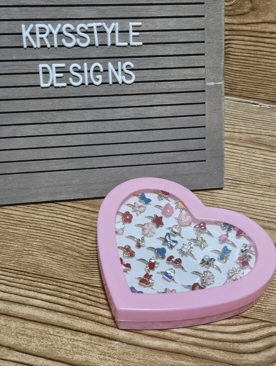 Kids Ring Set 36 Piece Heart Flower Butterfly