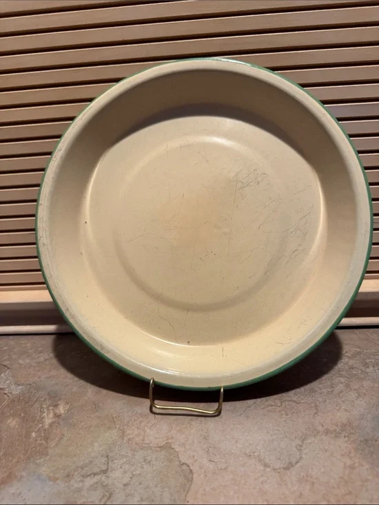Vintage Mint Green Enamelware Serving Bowl - Home Kitchen