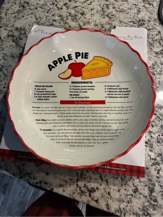 Apple Pie Ceramic Pie Dish - Cream with Red Rim