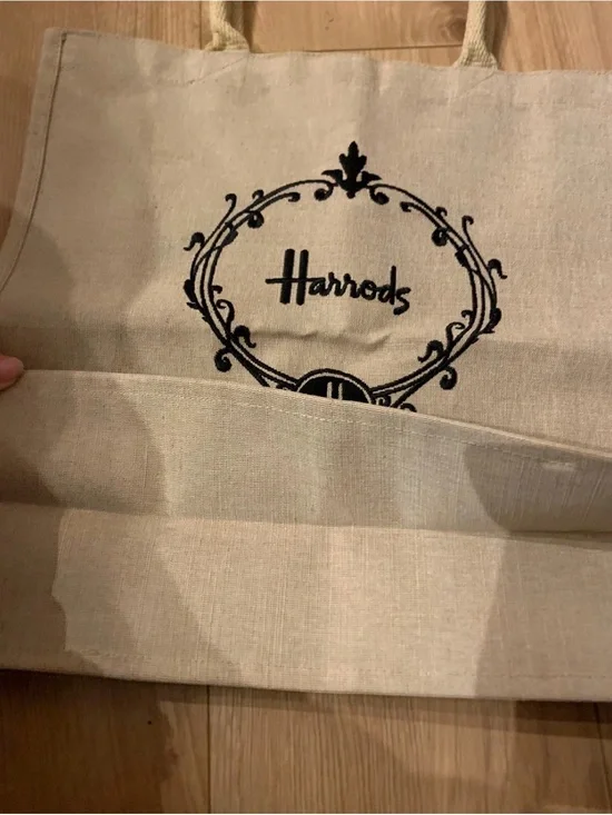 Harrods Natural Canvas Tote with Black Emblem
