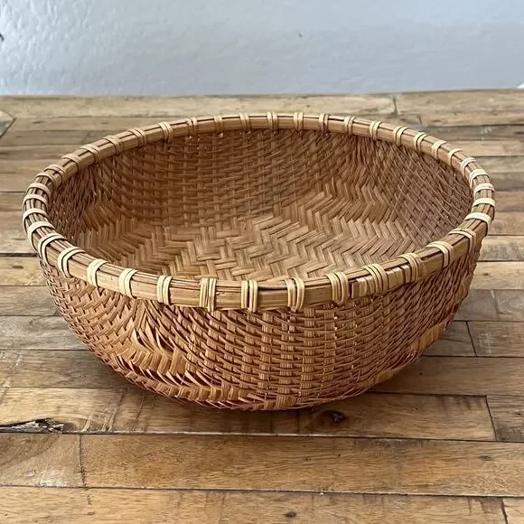 Vintage Hand Woven Round Bottom Wicker Winnowing Basket 11