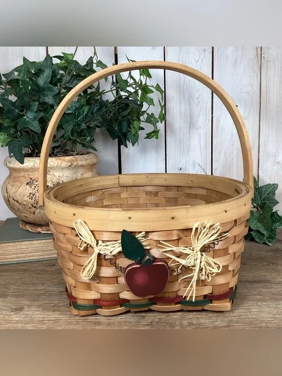 Rustic Woven Handled Basket, Apple, Square 10