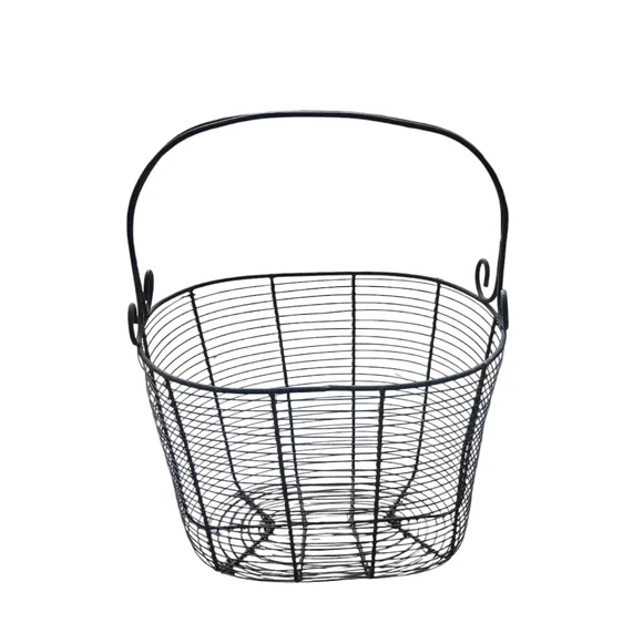 French Farmhouse Vintage Metal Wire Tall Basket Oval Handle Boho Cottage Country