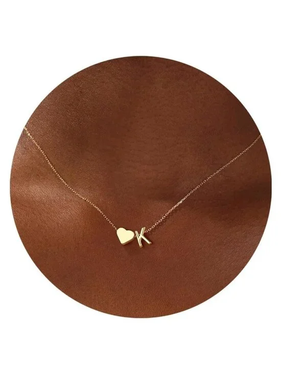 18K Gold Plated Heart Initial Necklace Girls Pendant Jewelry Gift