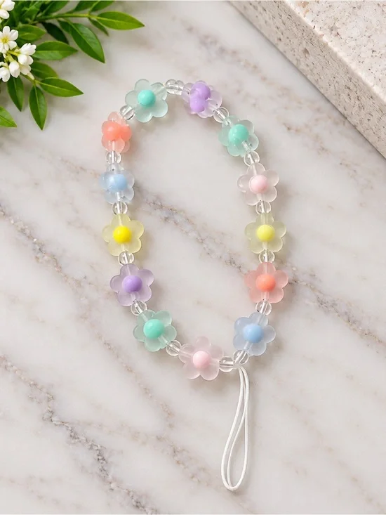 Pastel Flower Beaded Wrist Strap for Kids - Multicolor