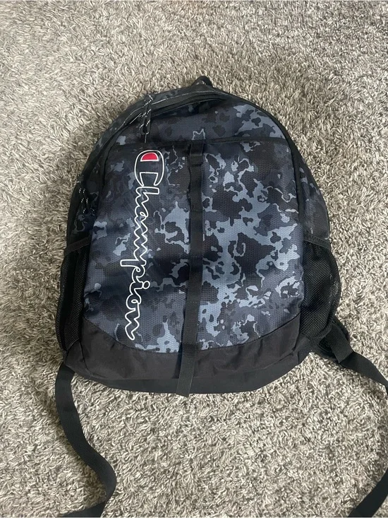 Champion Black & Gray Camo Backpack with Vertical Logo