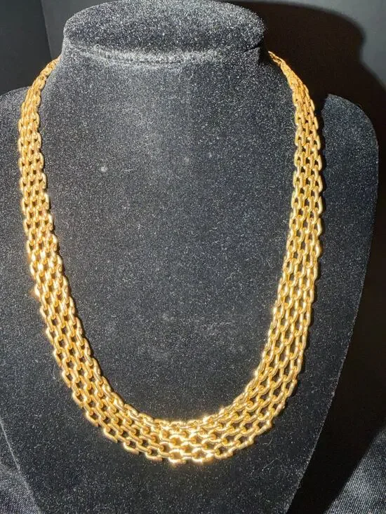 Vintage Gold-Tone Graduated Mesh Chain Choker Necklace MCM Statement Collar 18
