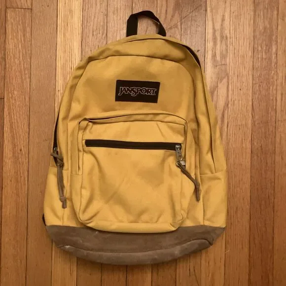 Jansport Right Pack Backpack Mustard Yellow Leather Bottom 18”