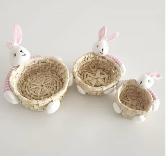pink Straw Corn Husk Storage Basket Ornaments Storage Candy Sundries Basket‎
