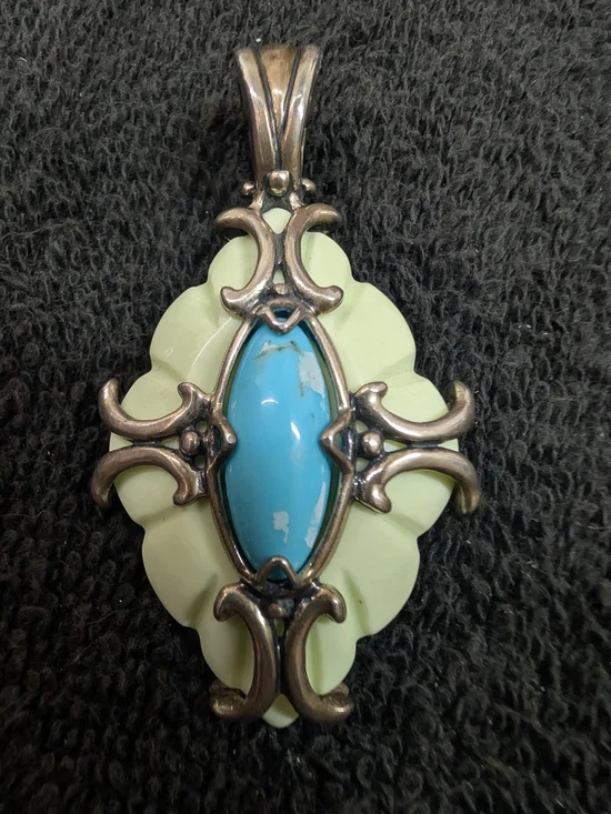 Carolyn Pollock Sterling Silver Turquoise & Pale Green Pendant - Women Jewelry