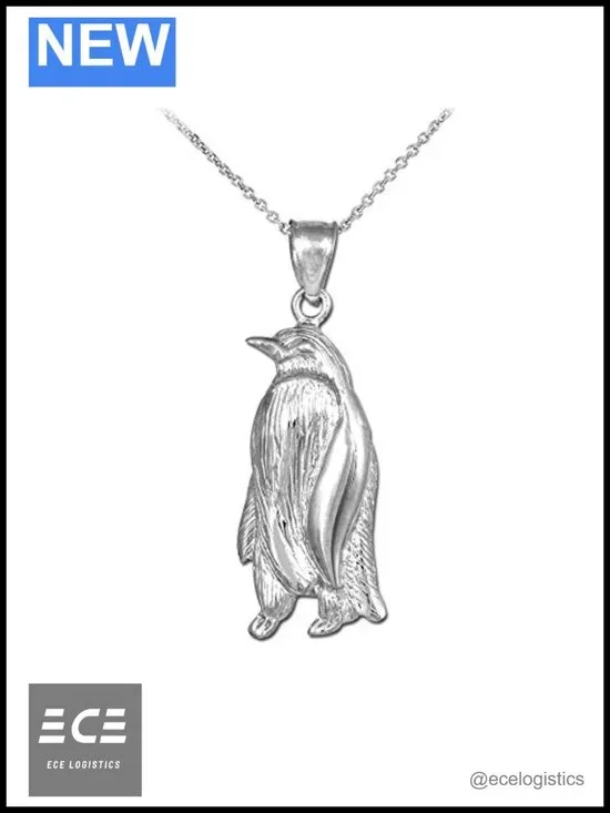 925 Sterling Silver Emperor Penguin Pendant Necklace 18