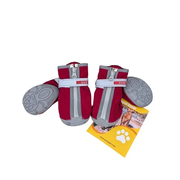 QUMY Dog Boots Size 5 Small Red Waterproof Protective Pet‎ Shoes 4PCS Reflective
