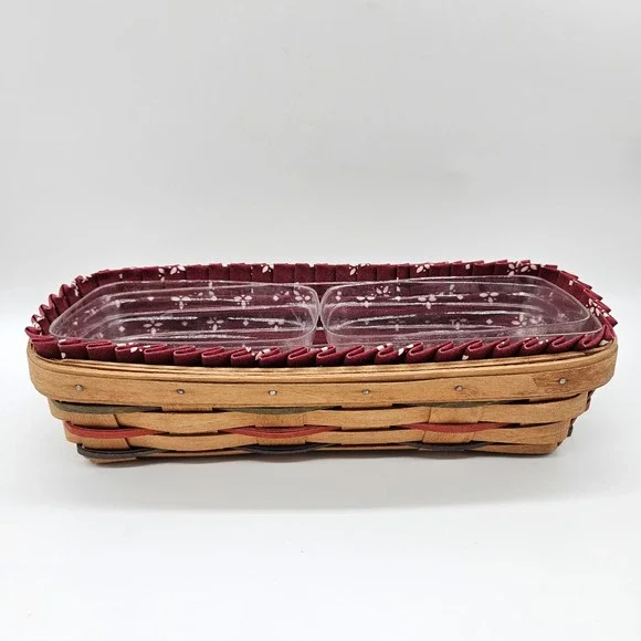 VTG 1992 Longaberger Woven Traditions Bread Cracker Basket Red Liner & Protector