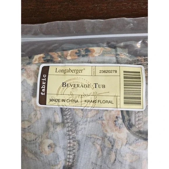Longaberger Beverage Tub Liner Khaki Floral Fabric Basket Accessory 23620278