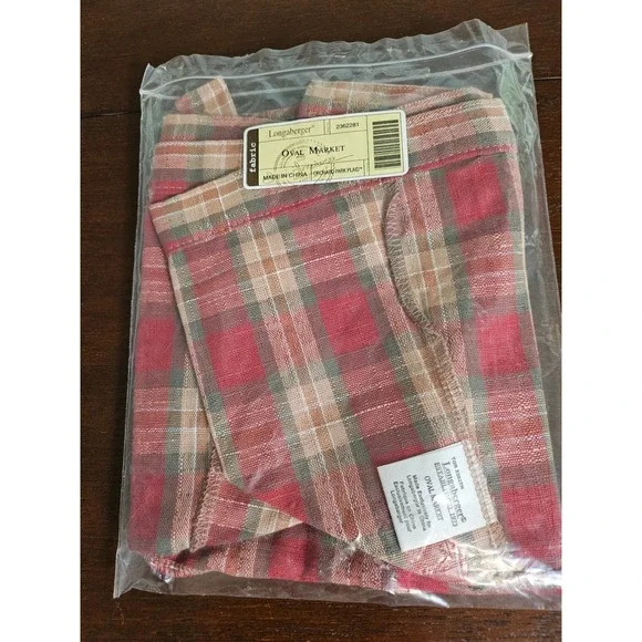 Longaberger Oval Market Basket Liner Orchard Park Plaid Red Tan 2362281