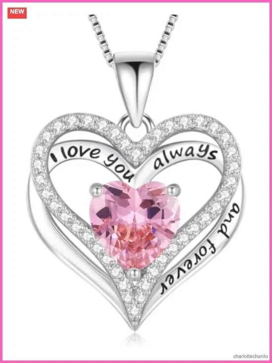 S925 Sterling Silver Heart Necklace with Cubic Zirconia Pendant