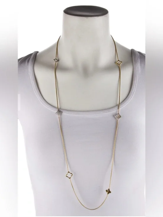 David Yurman Two-Tone 18K Gold and Diamond Quatrefoil Station Necklace