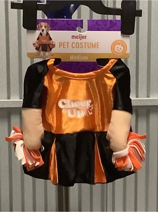 Orange Cheer Up Dog Costume with Pom-Poms, Medium
