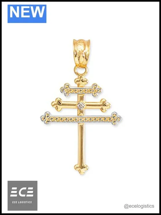 Solid 10k Yellow Gold Diamond-Accented Maronite Cross Pendant