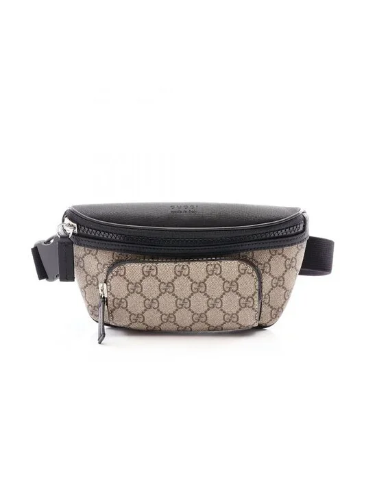 Gucci Waist Bag GG Supreme Beige Brown Black Leather Small