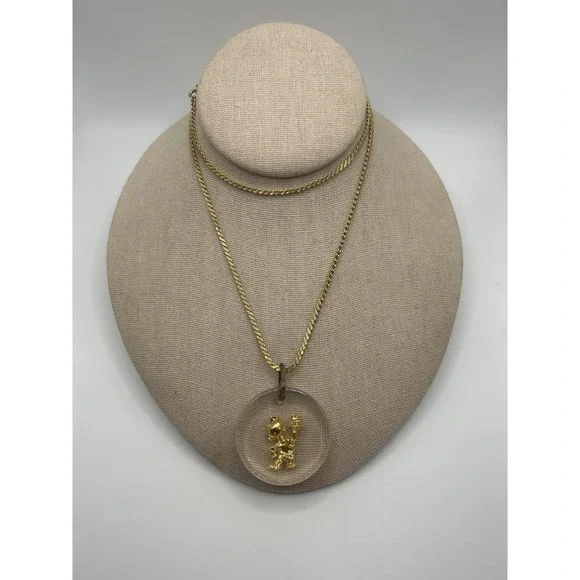 Big Boy Burger Disc Pendant Necklace Gold Tone Retro‎ Charm