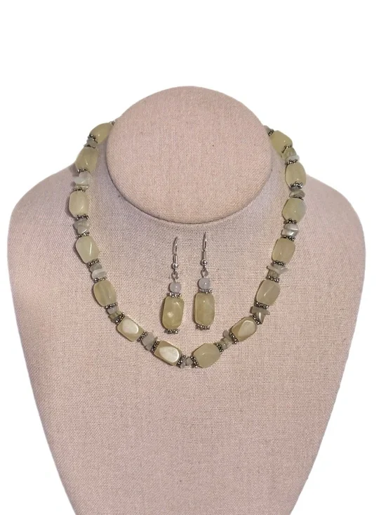 Vintage Trisha Waldron Yellow Agate Beaded Necklace and Drop Earring Set