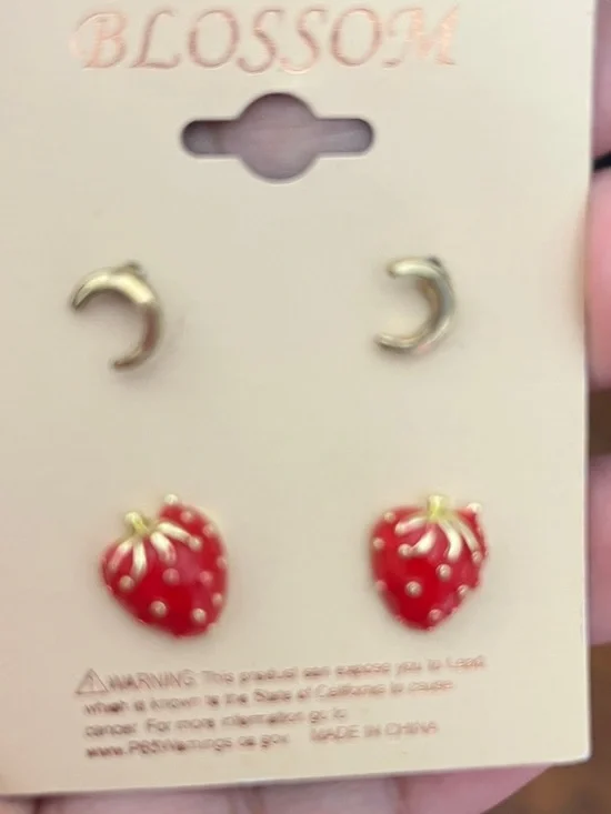 Red Strawberry Stud Earrings and noon earrings