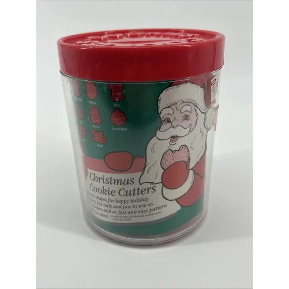 Vintage 1989 Wilton 10 Christmas Cookie Cutters In Original Plastic Bin