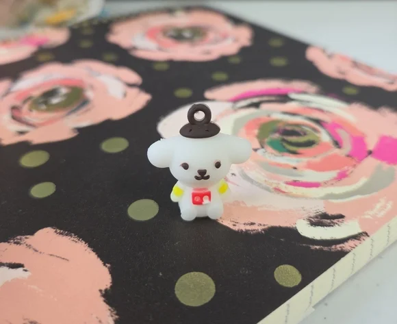 Sanrio White Bear Charm with Brown Topper and Red Chest Accent