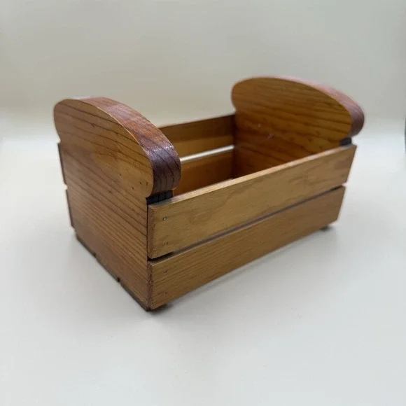 Vintage Wooden Bread Shape Basket Handmade Slatted Country Primitive Cottage‎