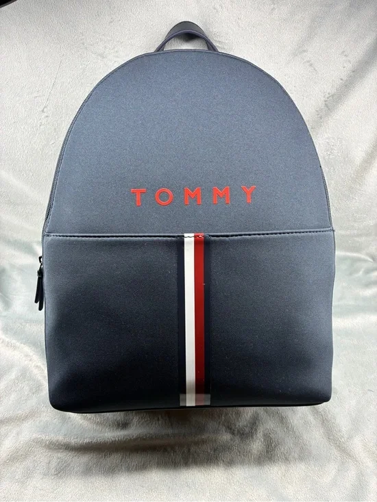 Tommy Hilfiger Navy Backpack with Red Logo and Tricolor Stripe
