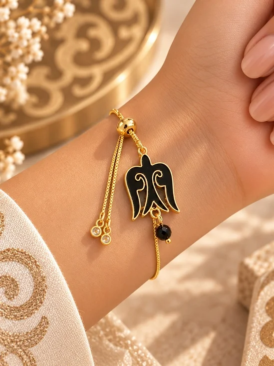 Kazakh Ornament Black & Gold Adjustable Bracelet