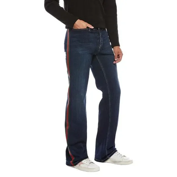 Gucci Mens Web Denim Pant, Blue