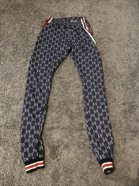 Gucci navy purple GG Logo Joggers with Red & White Stripe