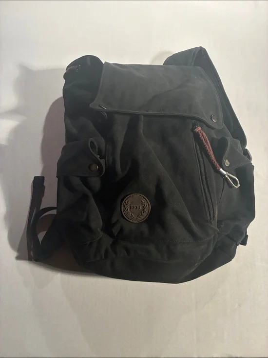Men's Black Canvas Backpack with Front Flap - Unbranded