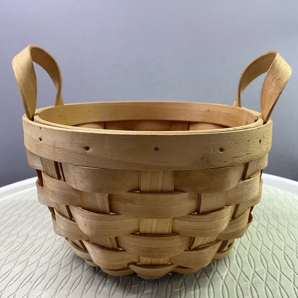 Vintage Longaberger‎ 1997 Round Darning Basket Double Wood Handles. 8x8x5