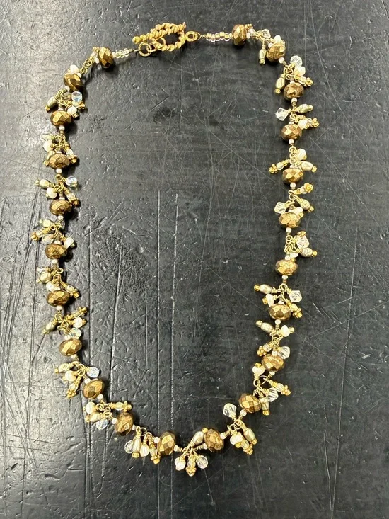 Vintage Gold Beaded Cluster Necklace - Elegant Women's Jewelry