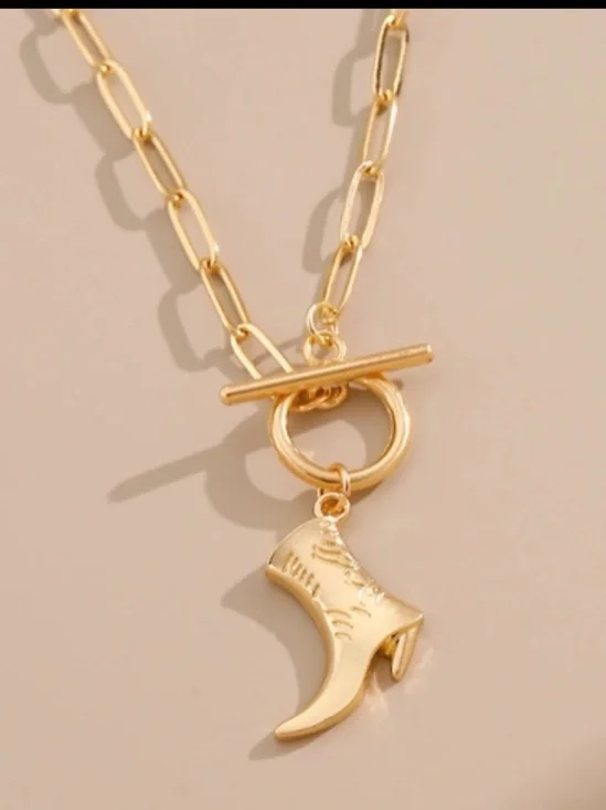 Gold Western Boot Charm Toggle Necklace