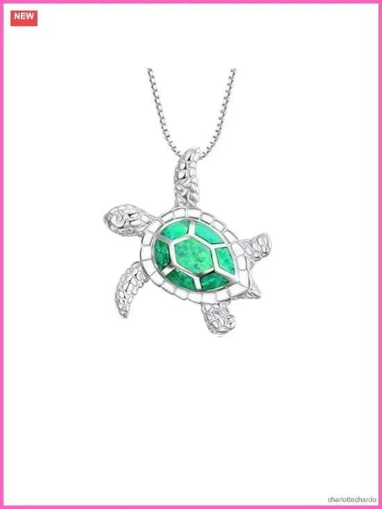 Sea Turtle Pendant Necklace Silver Plated Link Chain Adjustable Animal Jewelry