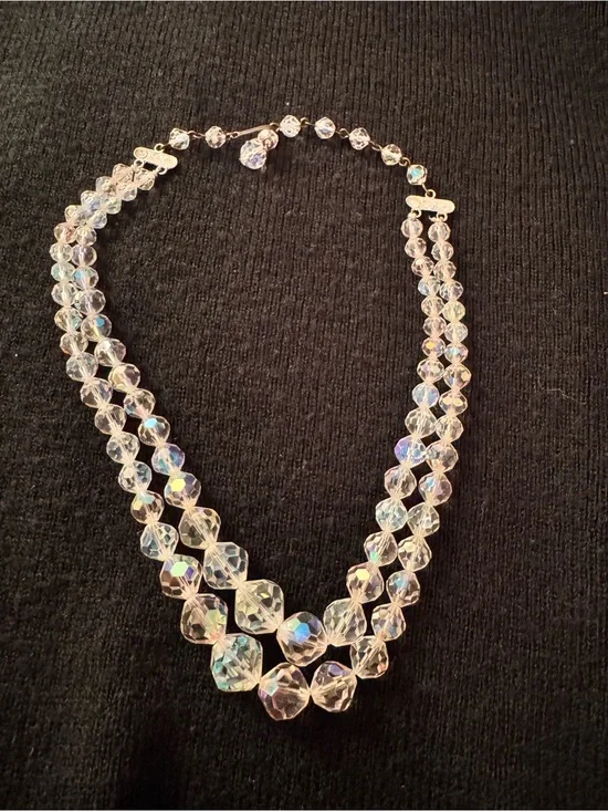 Crystal Aurora Bead Double-Strand Necklace - Clear