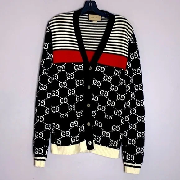 Gucci 3k Runway Limited Edition Gucci Logo Cardigan Sweater men’s small navy red